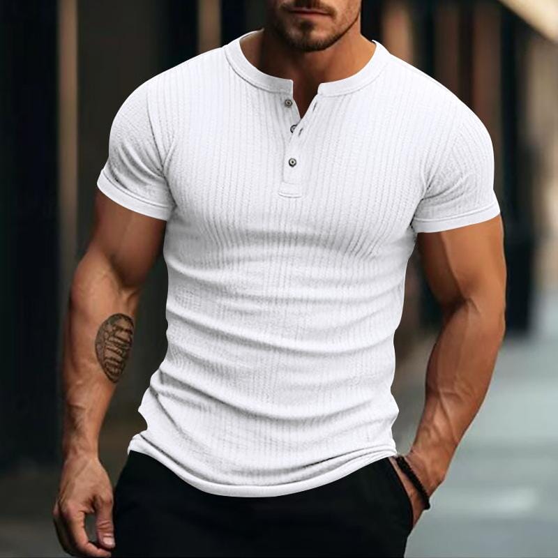 Herren Henley Shirt Kurzarm Slim Fit | Geripptes Muskelshirt mit Stretch grau [ Herrenkollektion - Frühling & Sommer '25 - Hemden ] 99 - Herren Henley Shirt Kurzarm Slim Fit Gratti Paris Weiß XS 