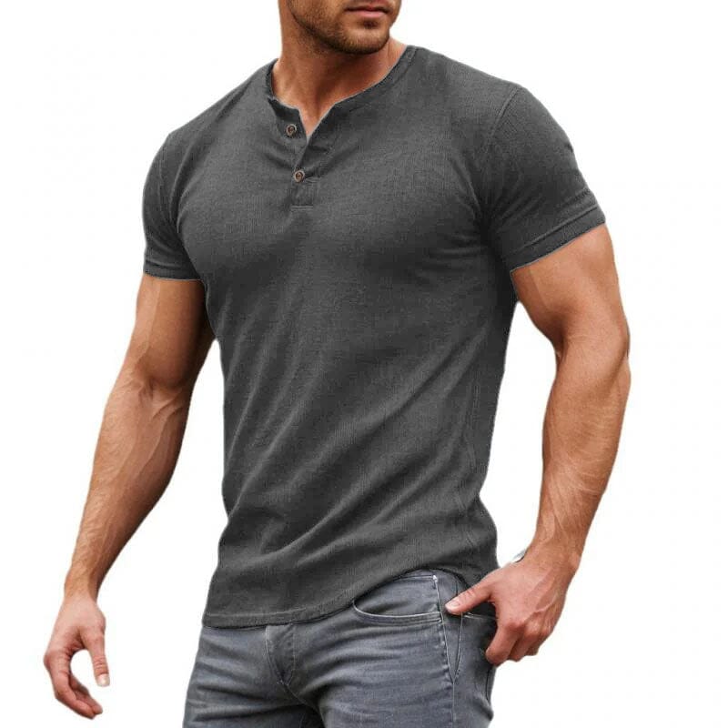 Herren Henley Shirt Kurzarm Slim Fit | Muskelshirt mit Knopfleiste schwarz [ Herrenkollektion - Frühling & Sommer '25 - Hemden ] 72 - Herren Henley Shirt Kurzarm Slim Fit Gratti Paris Grau S 