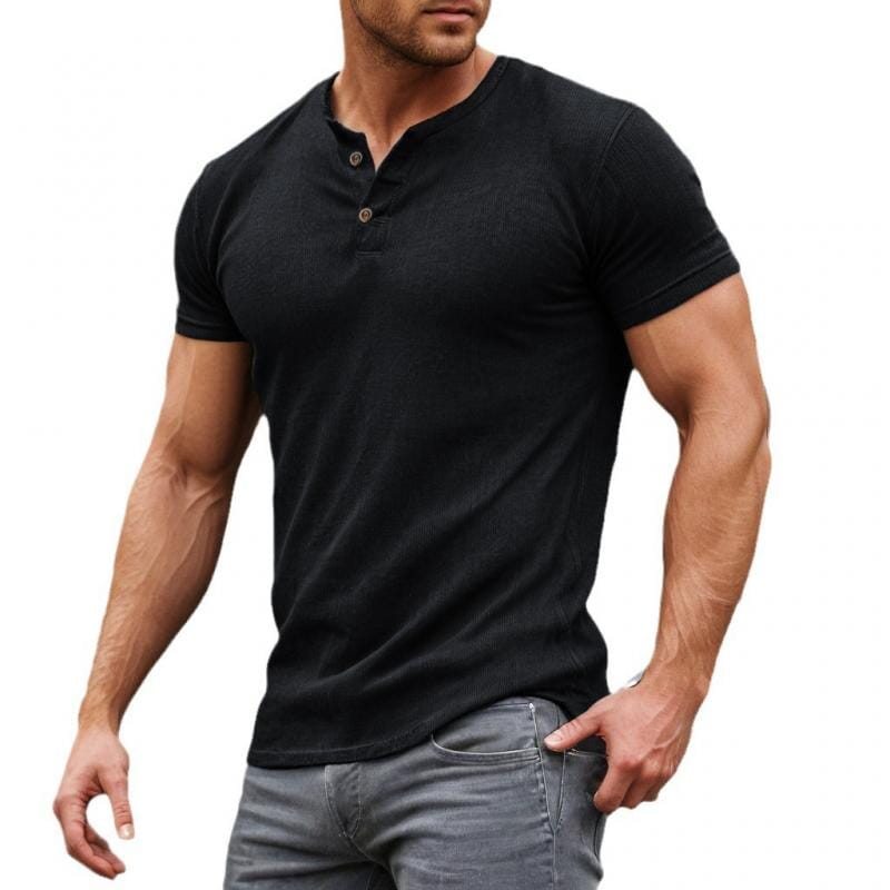 Herren Henley Shirt Kurzarm Slim Fit | Muskelshirt mit Knopfleiste schwarz [ Herrenkollektion - Frühling & Sommer '25 - Hemden ] 72 - Herren Henley Shirt Kurzarm Slim Fit Gratti Paris Schwarz S 