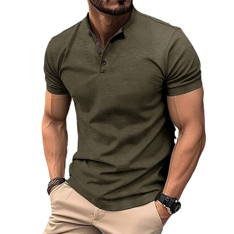 Herren Henley Shirt Kurzarm Slim Fit | Sportliches Stehkragen T-Shirt olivgrün [ Herrenkollektion - Poloshirts - Frühling & Sommer '25 ] 87 - Herren Henley Shirt Kurzarm Slim Fit Gratti Paris 
