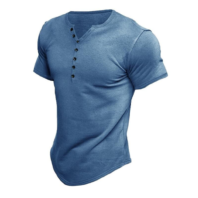 Herren Henley Shirt Kurzarm | Slim Fit T-Shirt mit Knopfleiste blau [ Herrenkollektion - Frühling & Sommer '25 - Hemden ] 67 - Herren Henley Shirt Kurzarm Gratti Paris Blau XS 