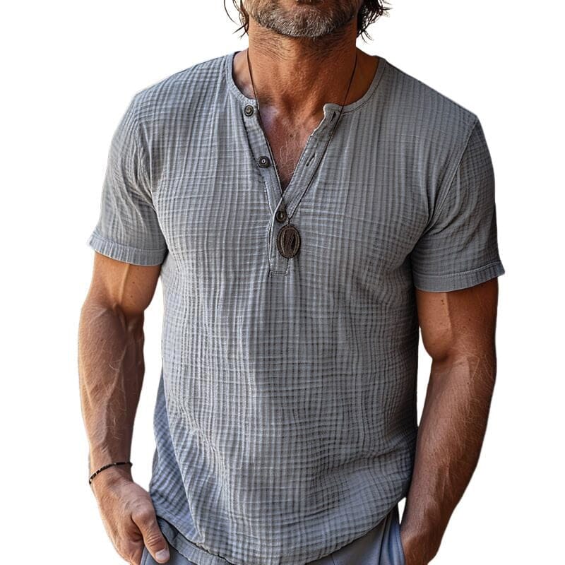 Herren Henley Shirt Kurzarm Waffelstruktur | Slim Fit Muskelshirt grau [ Herrenkollektion - Frühling & Sommer '25 - Hemden ] 76 -Herren Henley Shirt Kurzarm Waffelstruktur Gratti Paris 