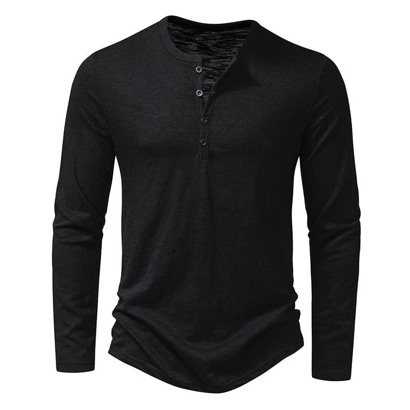 Herren Henley Shirt langarm Slim Fit | Freizeitshirt mit Stehkragen olivgrün [ Herrenkollektion - Langarmhemden - Sommerlangarm ] 71 - Herren Henley Shirt langarm Slim Fit Gratti Paris Schwarz S 