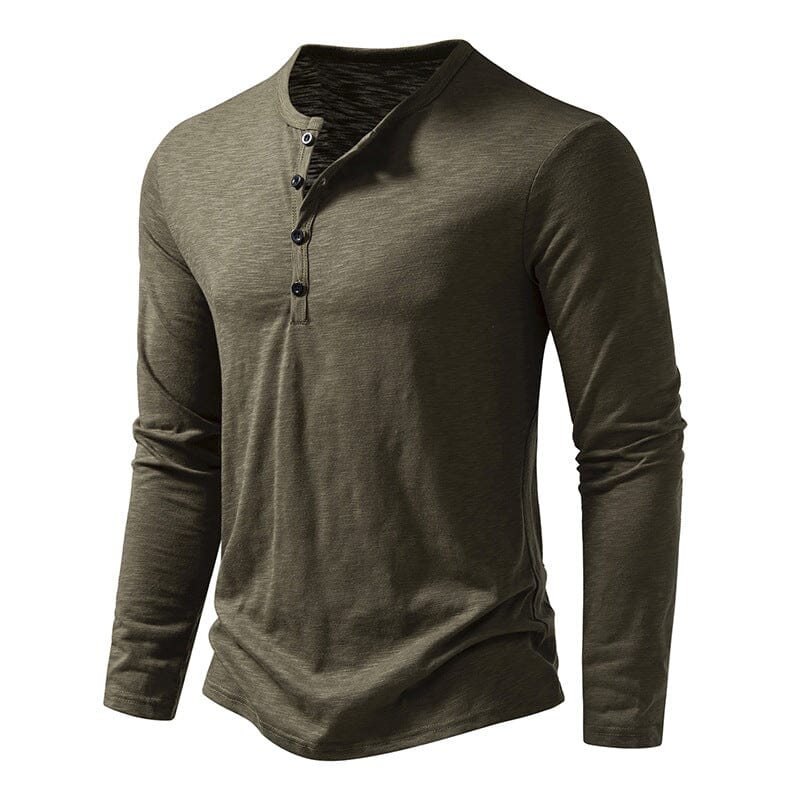 Herren Henley Shirt langarm Slim Fit | Freizeitshirt mit Stehkragen olivgrün [ Herrenkollektion - Langarmhemden - Sommerlangarm ] 71 - Herren Henley Shirt langarm Slim Fit Gratti Paris 