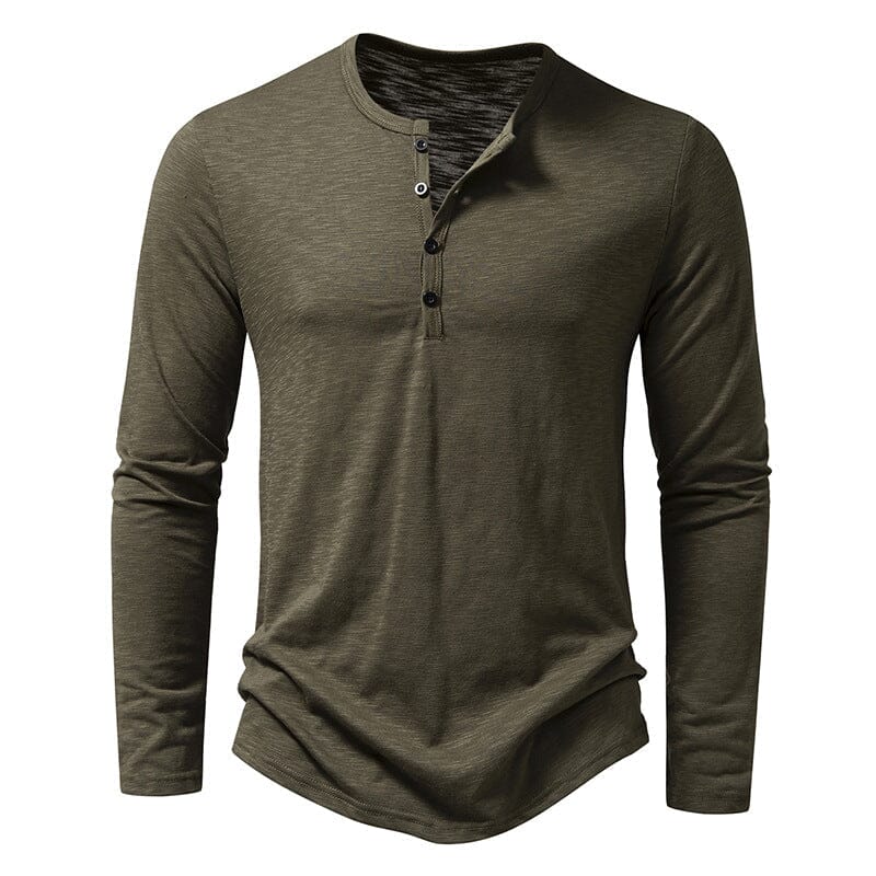 Herren Henley Shirt langarm Slim Fit | Freizeitshirt mit Stehkragen olivgrün [ Herrenkollektion - Langarmhemden - Sommerlangarm ] 71 - Herren Henley Shirt langarm Slim Fit Gratti Paris 
