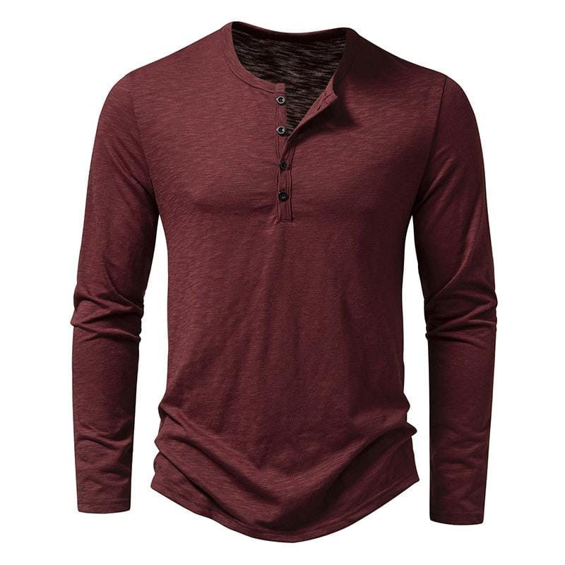 Herren Henley Shirt langarm Slim Fit | Freizeitshirt mit Stehkragen olivgrün [ Herrenkollektion - Langarmhemden - Sommerlangarm ] 71 - Herren Henley Shirt langarm Slim Fit Gratti Paris Rot S 