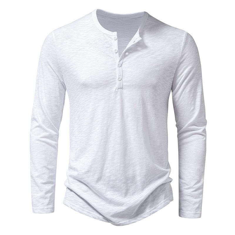 Herren Henley Shirt langarm Slim Fit | Freizeitshirt mit Stehkragen olivgrün [ Herrenkollektion - Langarmhemden - Sommerlangarm ] 71 - Herren Henley Shirt langarm Slim Fit Gratti Paris Weiß S 