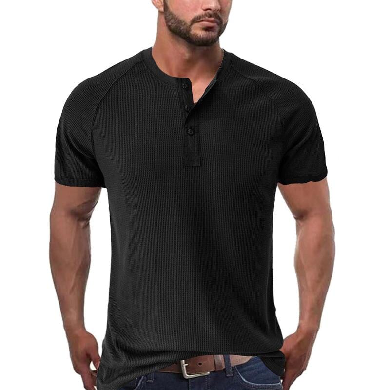 Herren Henley Shirt mit Waffelstruktur | Muskelshirt Raglan Kurzarm [ Herrenkollektion - Frühling & Sommer '25 - Hemden ] 73 - Herren Henley Shirt mit Waffelstruktur Gratti Paris 