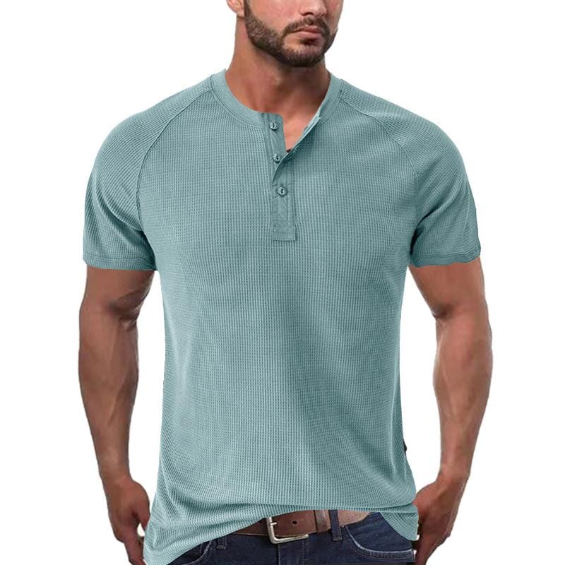 Herren Henley Shirt mit Waffelstruktur | Muskelshirt Raglan Kurzarm [ Herrenkollektion - Frühling & Sommer '25 - Hemden ] 73 - Herren Henley Shirt mit Waffelstruktur Gratti Paris 