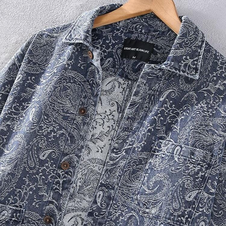 Herren Jacke Jacquardmuster | Lässige Vintage Hemdjacke braun [ Herrenkollektion - Jacken - Langarmhemden ] 214 - Herren Jacke Jacquardmuster Gratti Offiziell 