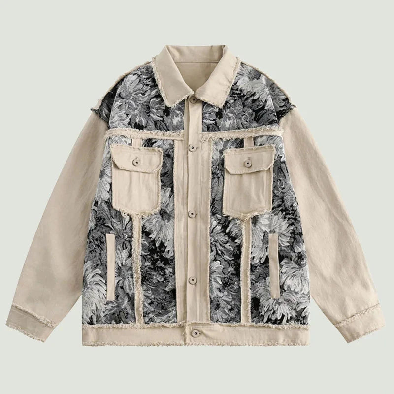 Herren Jeansjacke im Patchwork-Design | Vintage Blumen-Jacke mit Fransen-Details [ Herrenkollektion - Jacken - Frühling & Sommer '25 ] 191 - Herren Jeansjacke im Patchwork-Design Gratti Offiziell 
