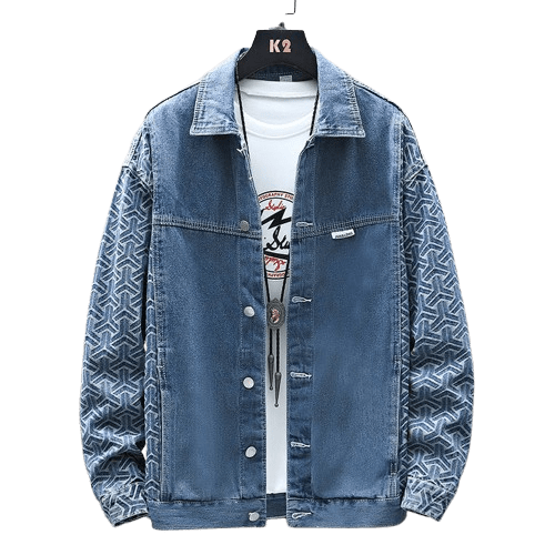 Herren Jeansjacke Vintage | Lässige Jacke mit gemusterten Ärmeln [ Herrenkollektion - Jacken - Frühling & Sommer '25 ] 204 - Herren Jeansjacke Vintage Gratti Offiziell 