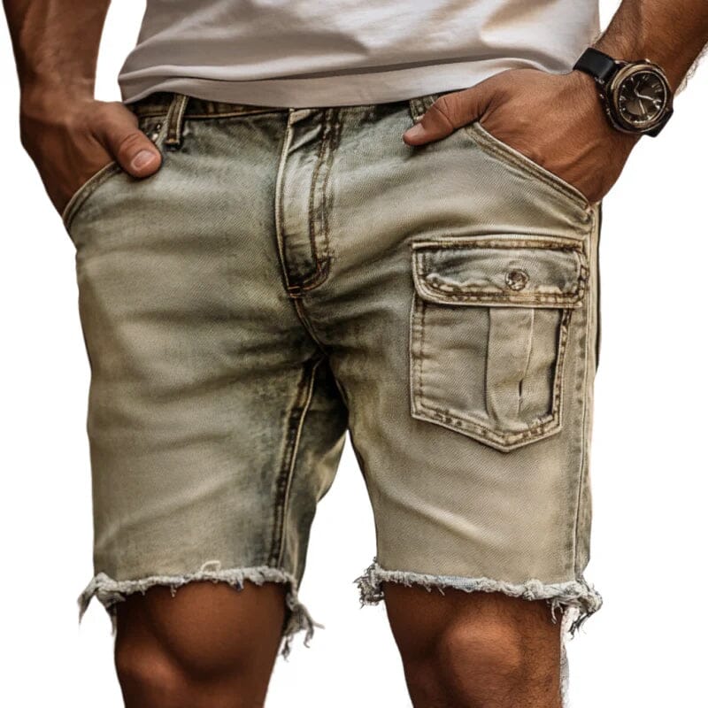 Herren Jeansshorts Slim Fit | Vintage Cargo Shorts mit Used-Look [ Herrenkollektion - Shorts - Frühling & Sommer '25 ] 129 - Herren Jeansshorts Slim Fit Gratti Paris Grau S 