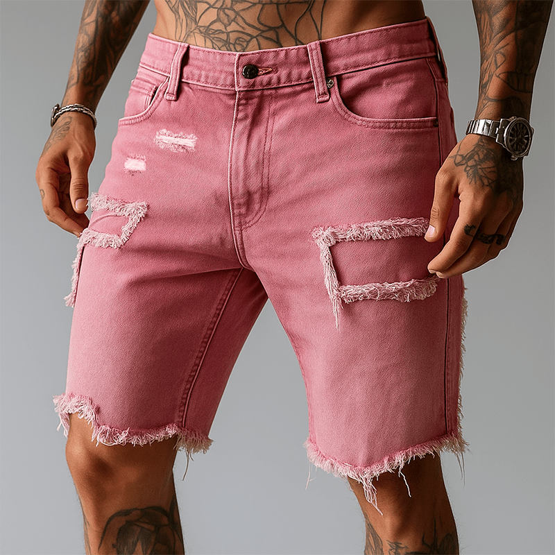 Herren Jeansshorts Vintage Destroyed | Used-Look Shorts mit Rissen olivgrün [ Herrenkollektion - Shorts - Frühling & Sommer '25 ] 154 - Herren Jeansshorts Vintage Destroyed Gratti Paris Rosa S 