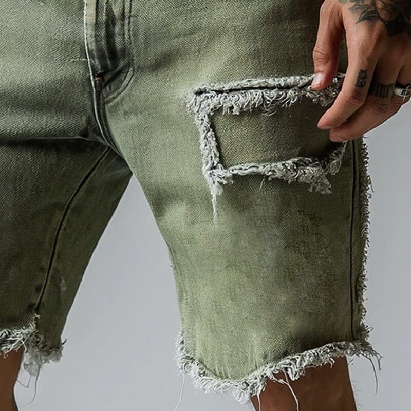 Herren Jeansshorts Vintage Destroyed | Used-Look Shorts mit Rissen olivgrün [ Herrenkollektion - Shorts - Frühling & Sommer '25 ] 154 - Herren Jeansshorts Vintage Destroyed Gratti Paris 