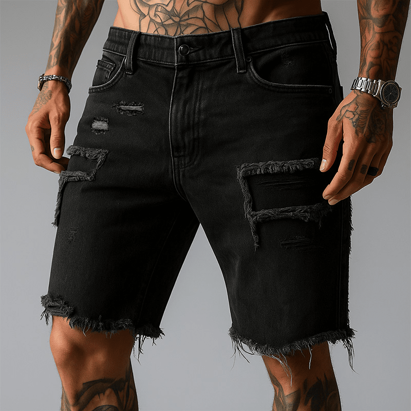 Herren Jeansshorts Vintage Destroyed | Used-Look Shorts mit Rissen olivgrün [ Herrenkollektion - Shorts - Frühling & Sommer '25 ] 154 - Herren Jeansshorts Vintage Destroyed Gratti Paris Schwarz S 