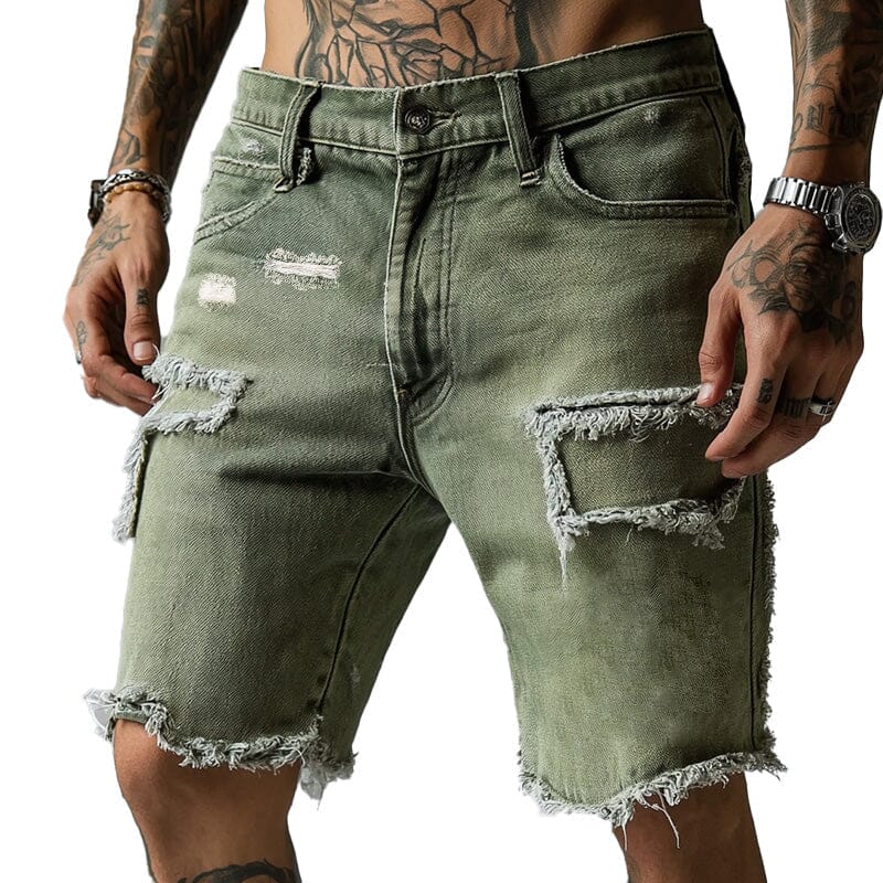 Herren Jeansshorts Vintage Destroyed | Used-Look Shorts mit Rissen olivgrün [ Herrenkollektion - Shorts - Frühling & Sommer '25 ] 154 - Herren Jeansshorts Vintage Destroyed Gratti Paris 