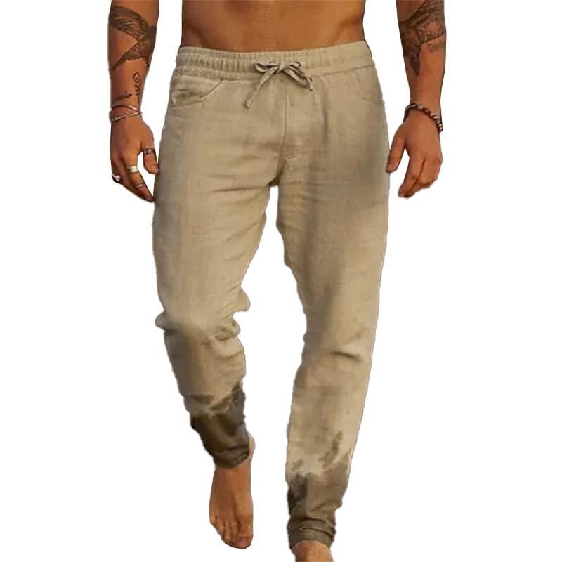 Herren Joggpants mit Kordelzug | Lockere Strandhose atmungsaktiv beige [ Herrenkollektion - Frühling & Sommer '25 - Leinensets ] 69 - Herren Joggpants mit Kordelzug Gratti Paris 