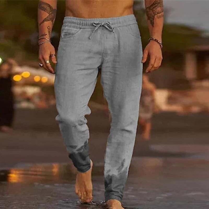 Herren Joggpants mit Kordelzug | Lockere Strandhose atmungsaktiv beige [ Herrenkollektion - Frühling & Sommer '25 - Leinensets ] 69 - Herren Joggpants mit Kordelzug Gratti Paris Grau S 
