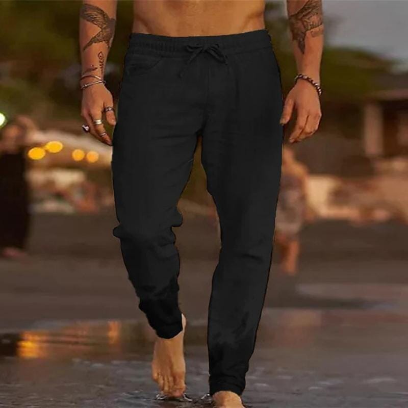 Herren Joggpants mit Kordelzug | Lockere Strandhose atmungsaktiv beige [ Herrenkollektion - Frühling & Sommer '25 - Leinensets ] 69 - Herren Joggpants mit Kordelzug Gratti Paris Schwarz S 