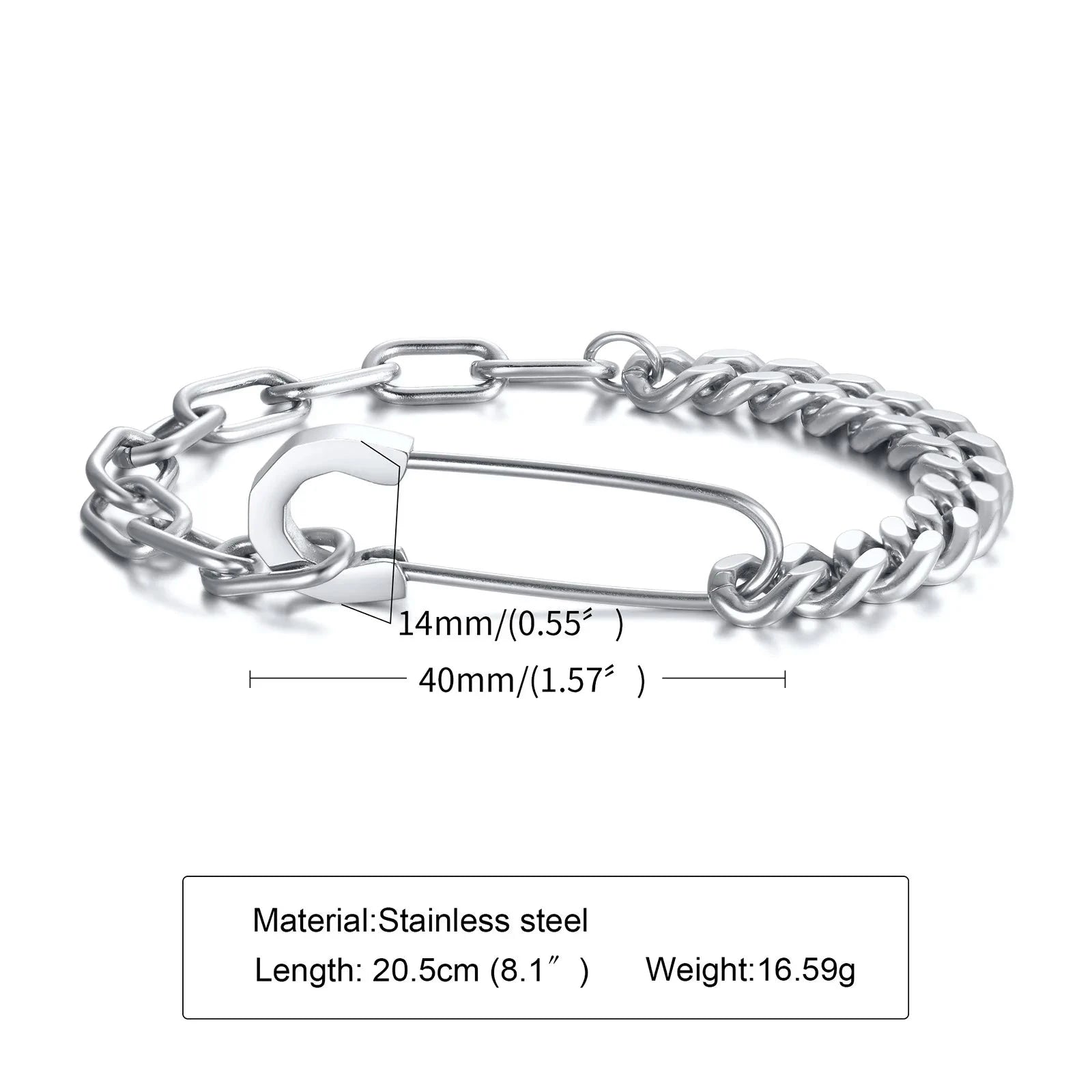 Herren Kettenarmband Cuban Link | Armband mit Sicherheitsnadel-Verschluss [ Herrenkollektion - Accessoires - Armbänder ] 172 - Herren Kettenarmband Cuban Link Gratti Paris 