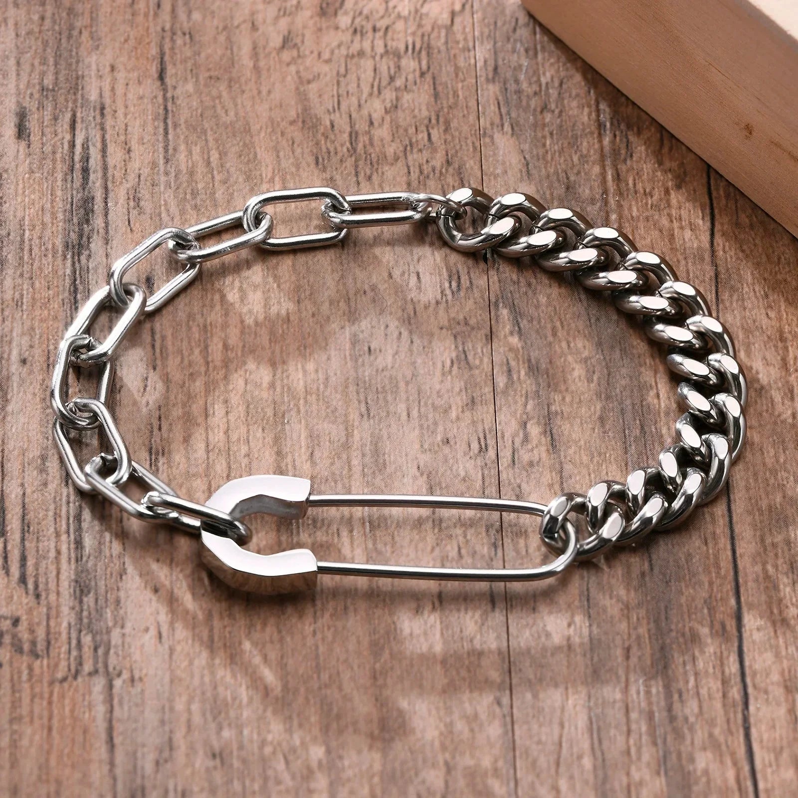 Herren Kettenarmband Cuban Link | Armband mit Sicherheitsnadel-Verschluss [ Herrenkollektion - Accessoires - Armbänder ] 172 - Herren Kettenarmband Cuban Link Gratti Paris 8 Inches 