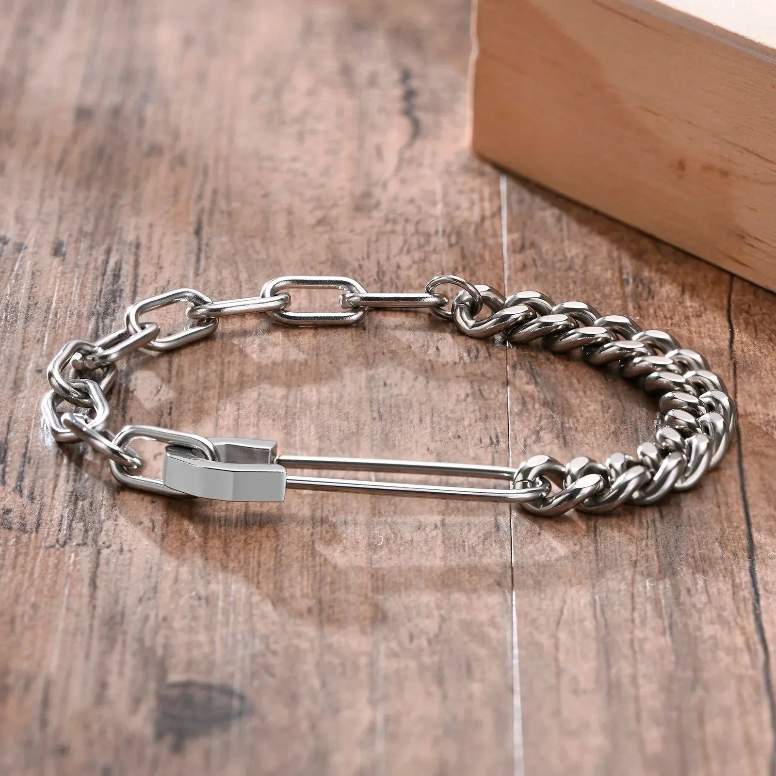 Herren Kettenarmband Cuban Link | Armband mit Sicherheitsnadel-Verschluss [ Herrenkollektion - Accessoires - Armbänder ] 172 - Herren Kettenarmband Cuban Link Gratti Paris 