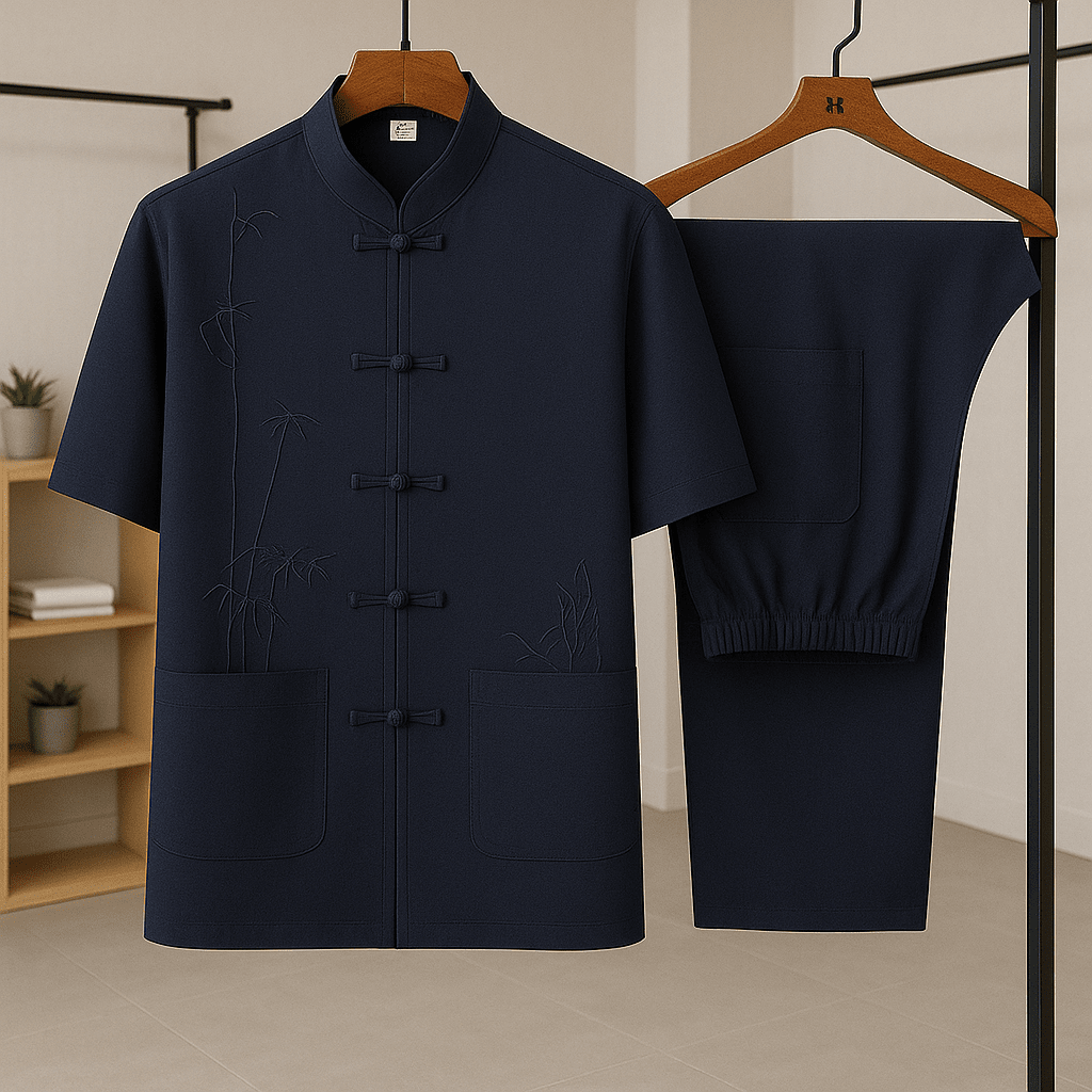 Herren Kung Fu Anzug | Traditionelles Stehkragen Set [ Herrenkollektion - Leinensets - Frühling & Sommer '25 ] 43 - Herren Kung Fu Anzug Gratti Paris Marineblau XS 