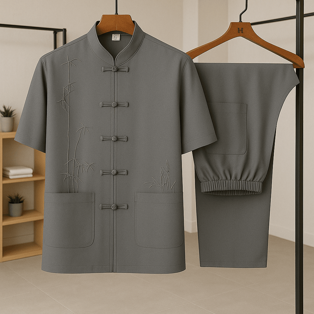 Herren Kung Fu Anzug | Traditionelles Stehkragen Set [ Herrenkollektion - Leinensets - Frühling & Sommer '25 ] 43 - Herren Kung Fu Anzug Gratti Paris Tiefes Aschegrau XS 