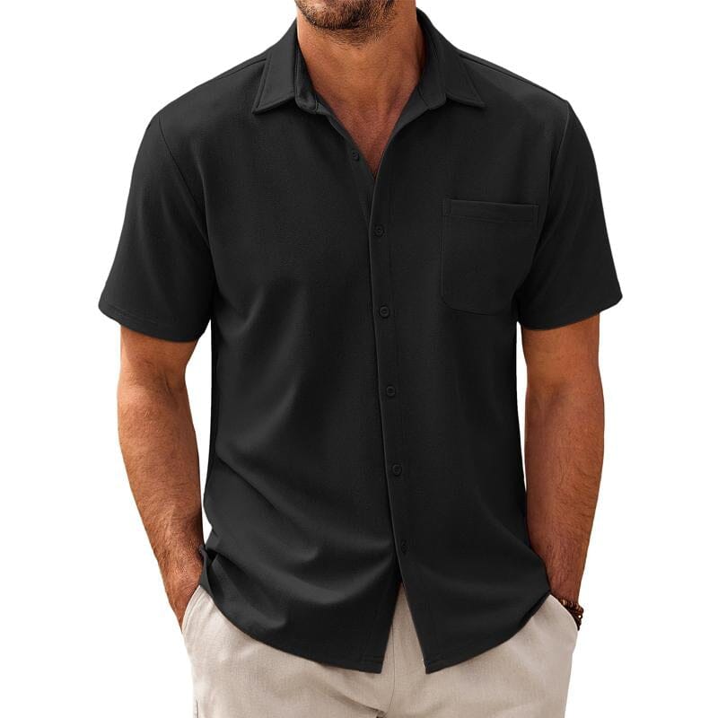 Herren Kurzarmhemd Freizeithemd | Lässiges Sommerhemd mit Brusttasche grau [ Herrenkollektion - Frühling & Sommer '25 - Hemden ] 77 - Herren Kurzarmhemd Freizeithemd Gratti Paris Schwarz S 