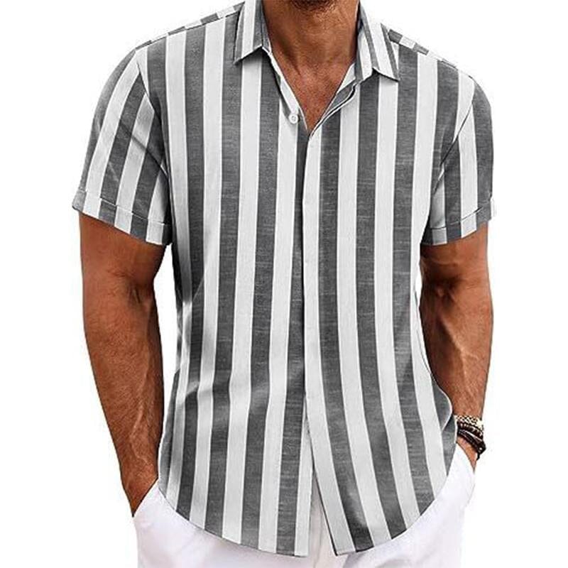 Herren Kurzarmhemd gestreift | Lässiges Sommerhemd grau-weiß [ Herrenkollektion - Frühling & Sommer '25 - Hemden ] 83 - Herren Kurzarmhemd gestreift Gratti Paris 