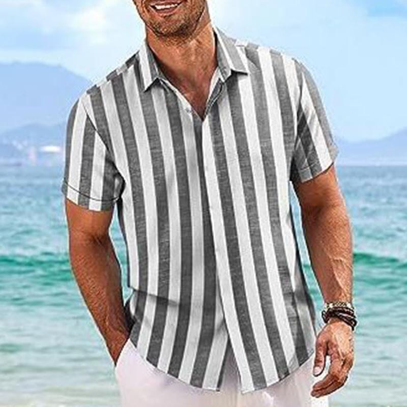 Herren Kurzarmhemd gestreift | Lässiges Sommerhemd grau-weiß [ Herrenkollektion - Frühling & Sommer '25 - Hemden ] 83 - Herren Kurzarmhemd gestreift Gratti Paris Schwarz S 