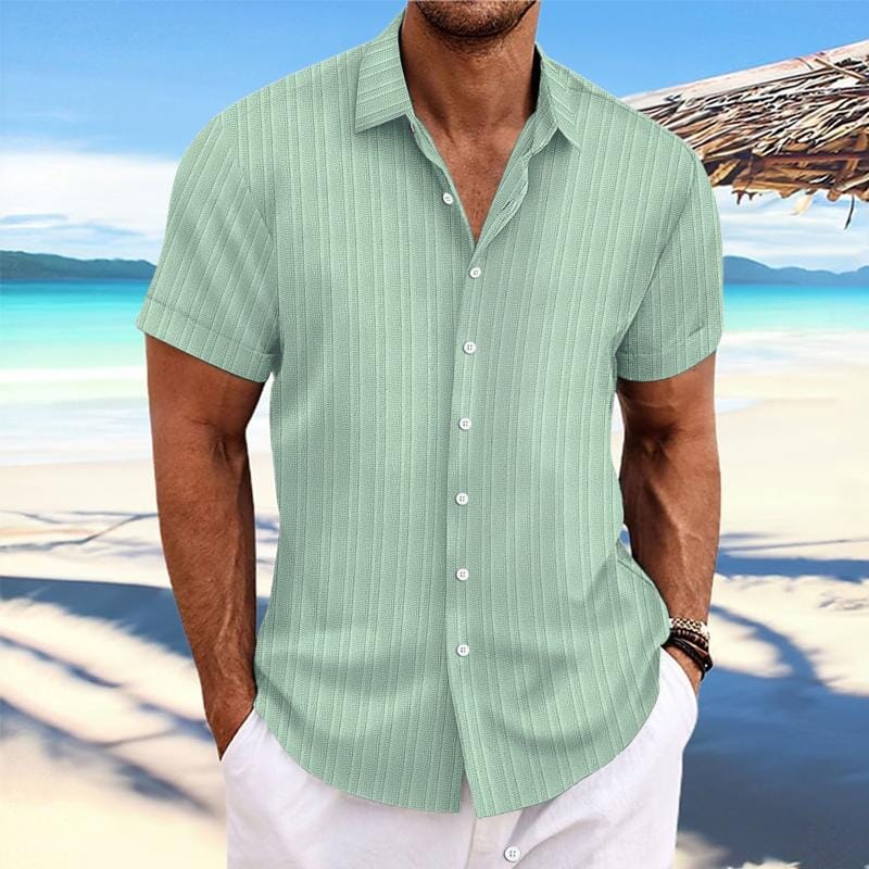 Herren Kurzarmhemd Leinenoptik | Lässiges Sommerhemd mit Rippenstruktur grün [ Herrenkollektion - Leinenhemden - Frühling & Sommer '25 ] 103 - Herren Kurzarmhemd Leinenoptik Gratti Paris Hellgrün S 
