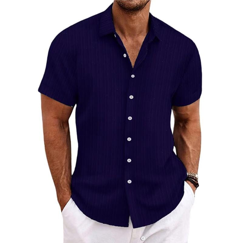 Herren Kurzarmhemd Leinenoptik | Lässiges Sommerhemd mit Rippenstruktur grün [ Herrenkollektion - Leinenhemden - Frühling & Sommer '25 ] 103 - Herren Kurzarmhemd Leinenoptik Gratti Paris Marineblau S 