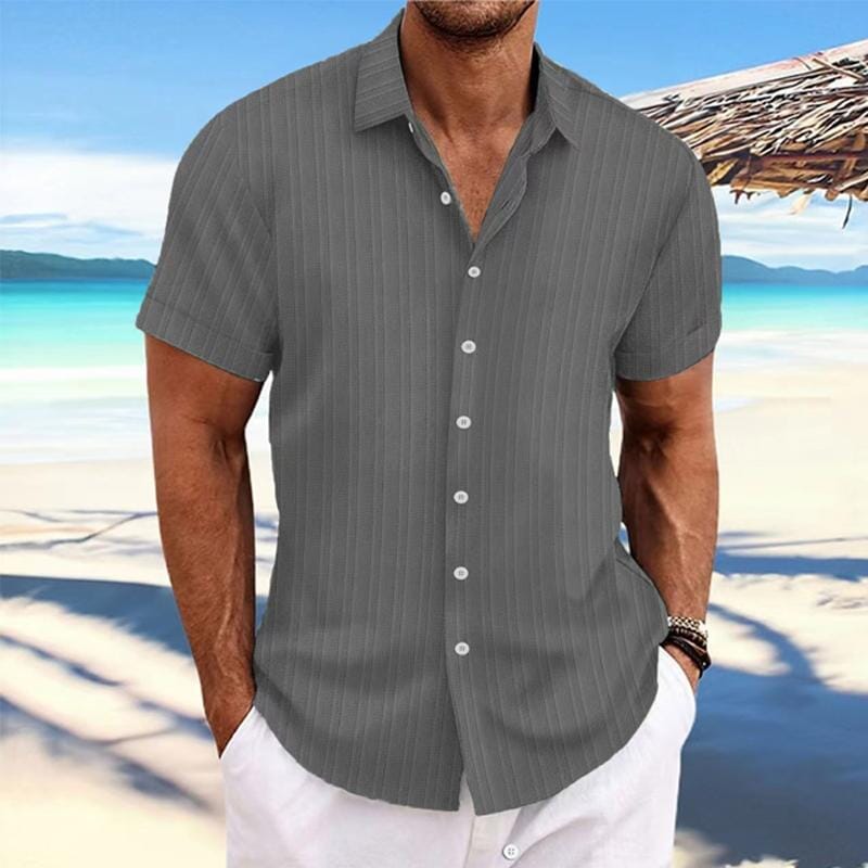 Herren Kurzarmhemd Leinenoptik | Lässiges Sommerhemd mit Rippenstruktur grün [ Herrenkollektion - Leinenhemden - Frühling & Sommer '25 ] 103 - Herren Kurzarmhemd Leinenoptik Gratti Paris Grau S 