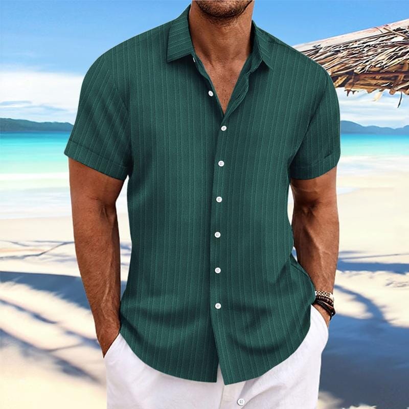 Herren Kurzarmhemd Leinenoptik | Lässiges Sommerhemd mit Rippenstruktur grün [ Herrenkollektion - Leinenhemden - Frühling & Sommer '25 ] 103 - Herren Kurzarmhemd Leinenoptik Gratti Paris Dunkelgrün S 