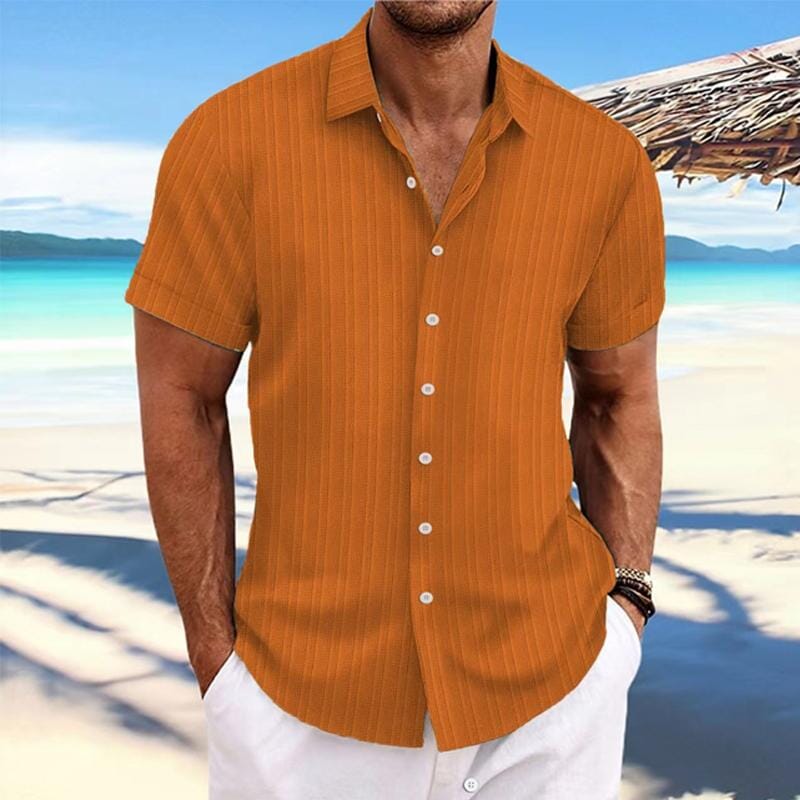 Herren Kurzarmhemd Leinenoptik | Lässiges Sommerhemd mit Rippenstruktur grün [ Herrenkollektion - Leinenhemden - Frühling & Sommer '25 ] 103 - Herren Kurzarmhemd Leinenoptik Gratti Paris Orange S 