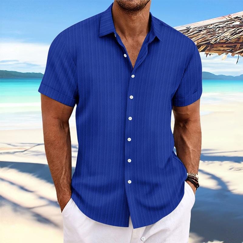 Herren Kurzarmhemd Leinenoptik | Lässiges Sommerhemd mit Rippenstruktur grün [ Herrenkollektion - Leinenhemden - Frühling & Sommer '25 ] 103 - Herren Kurzarmhemd Leinenoptik Gratti Paris Blau S 