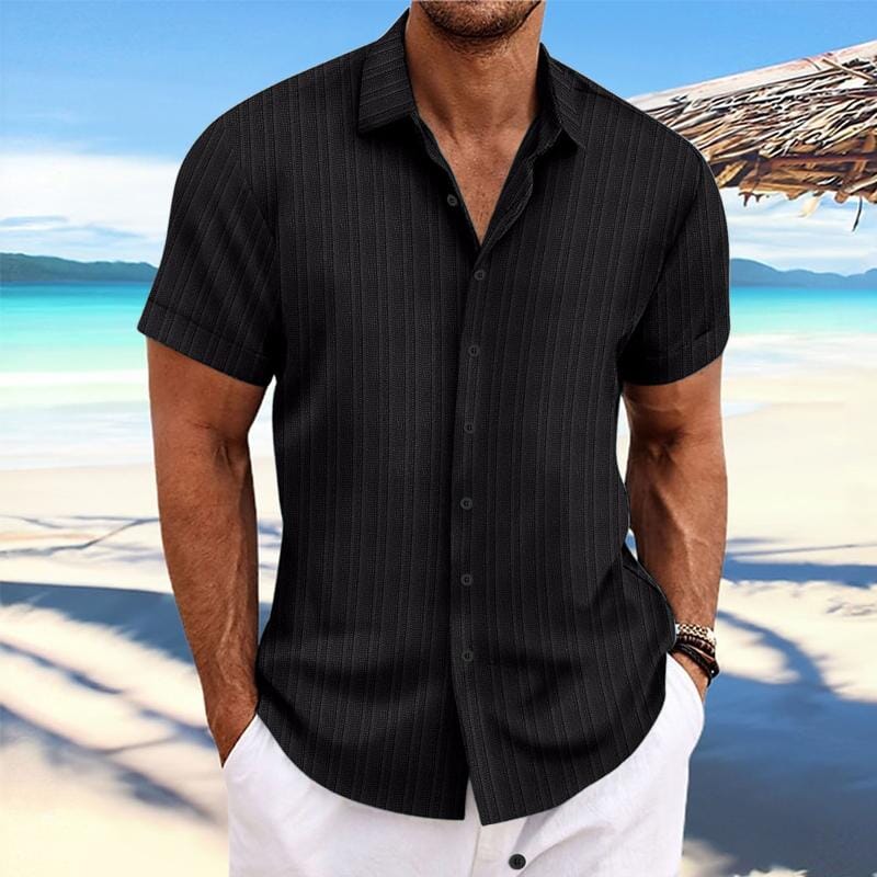 Herren Kurzarmhemd Leinenoptik | Lässiges Sommerhemd mit Rippenstruktur grün [ Herrenkollektion - Leinenhemden - Frühling & Sommer '25 ] 103 - Herren Kurzarmhemd Leinenoptik Gratti Paris Schwarz S 