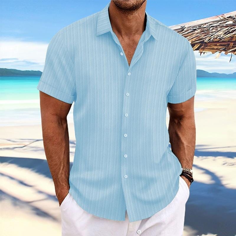 Herren Kurzarmhemd Leinenoptik | Lässiges Sommerhemd mit Rippenstruktur grün [ Herrenkollektion - Leinenhemden - Frühling & Sommer '25 ] 103 - Herren Kurzarmhemd Leinenoptik Gratti Paris Hellblau S 