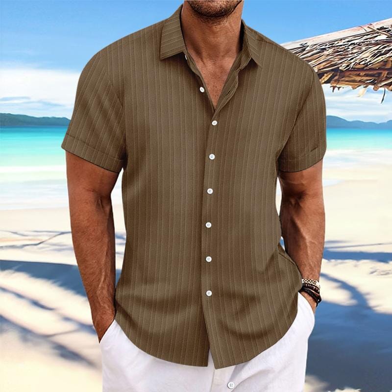 Herren Kurzarmhemd Leinenoptik | Lässiges Sommerhemd mit Rippenstruktur grün [ Herrenkollektion - Leinenhemden - Frühling & Sommer '25 ] 103 - Herren Kurzarmhemd Leinenoptik Gratti Paris Braun S 