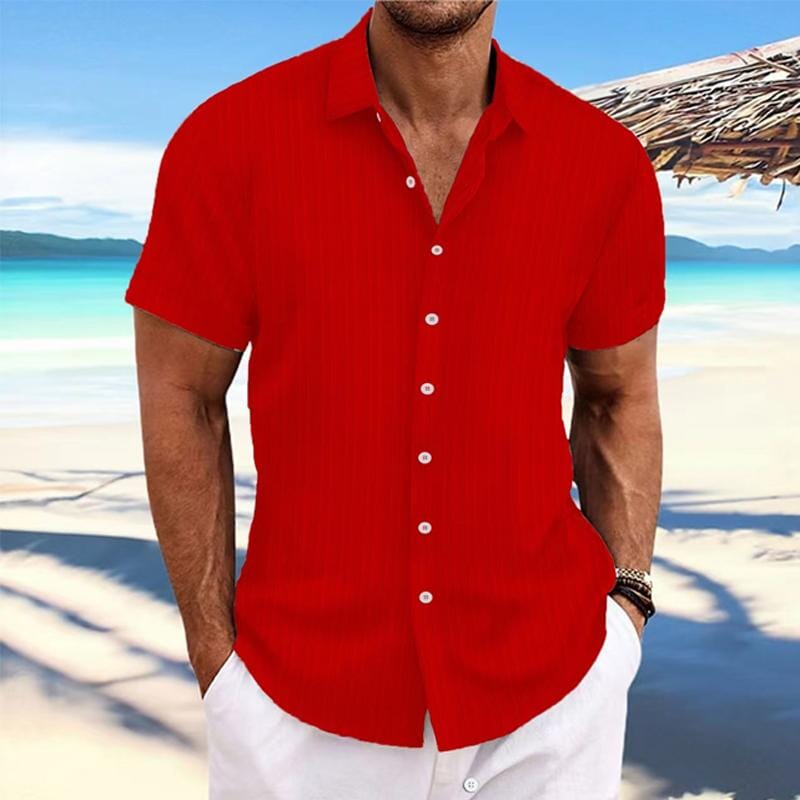 Herren Kurzarmhemd Leinenoptik | Lässiges Sommerhemd mit Rippenstruktur grün [ Herrenkollektion - Leinenhemden - Frühling & Sommer '25 ] 103 - Herren Kurzarmhemd Leinenoptik Gratti Paris Rot S 