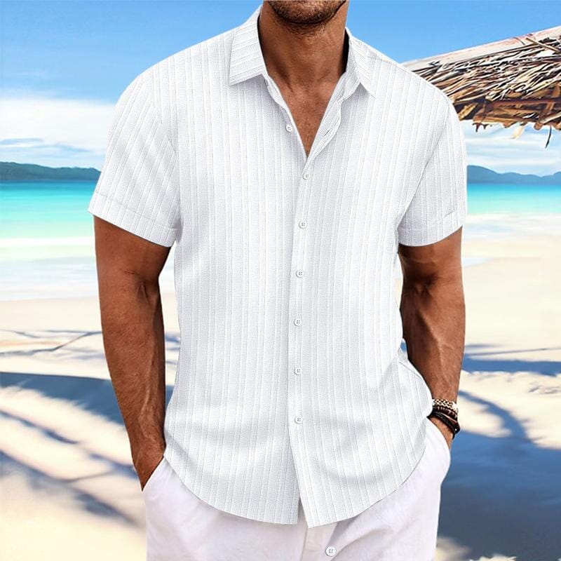 Herren Kurzarmhemd Leinenoptik | Lässiges Sommerhemd mit Rippenstruktur grün [ Herrenkollektion - Leinenhemden - Frühling & Sommer '25 ] 103 - Herren Kurzarmhemd Leinenoptik Gratti Paris Weiß S 