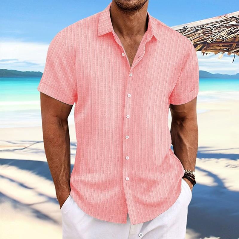 Herren Kurzarmhemd Leinenoptik | Lässiges Sommerhemd mit Rippenstruktur grün [ Herrenkollektion - Leinenhemden - Frühling & Sommer '25 ] 103 - Herren Kurzarmhemd Leinenoptik Gratti Paris Rosa S 