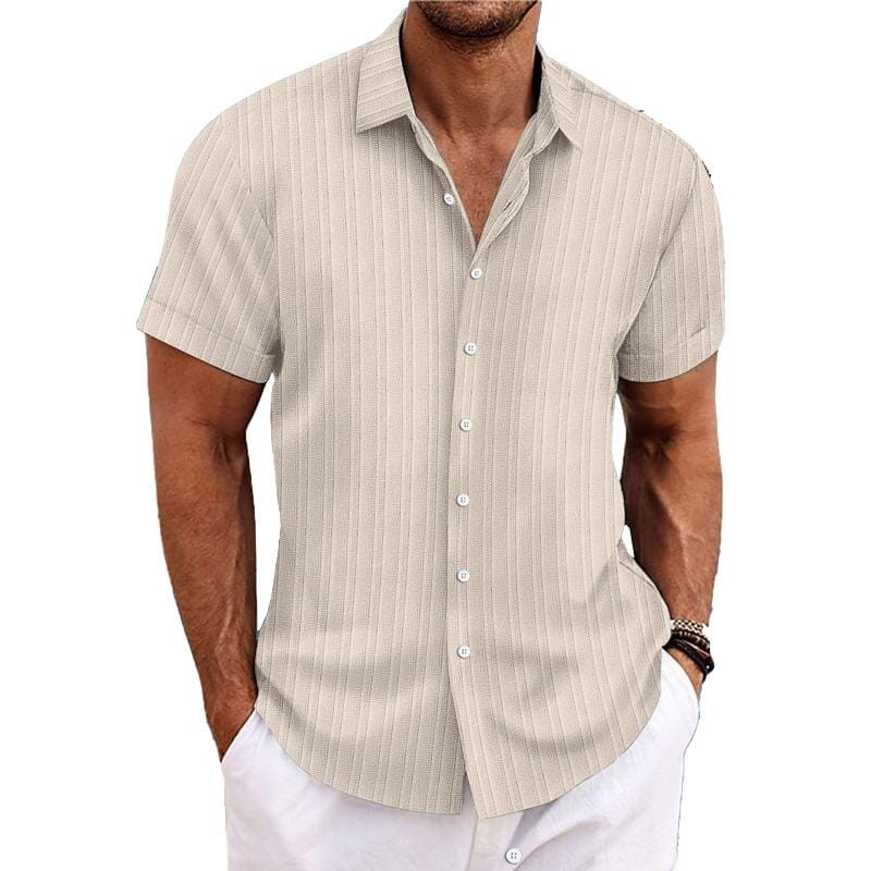 Herren Kurzarmhemd Leinenoptik | Lässiges Sommerhemd mit Rippenstruktur grün [ Herrenkollektion - Leinenhemden - Frühling & Sommer '25 ] 103 - Herren Kurzarmhemd Leinenoptik Gratti Paris 