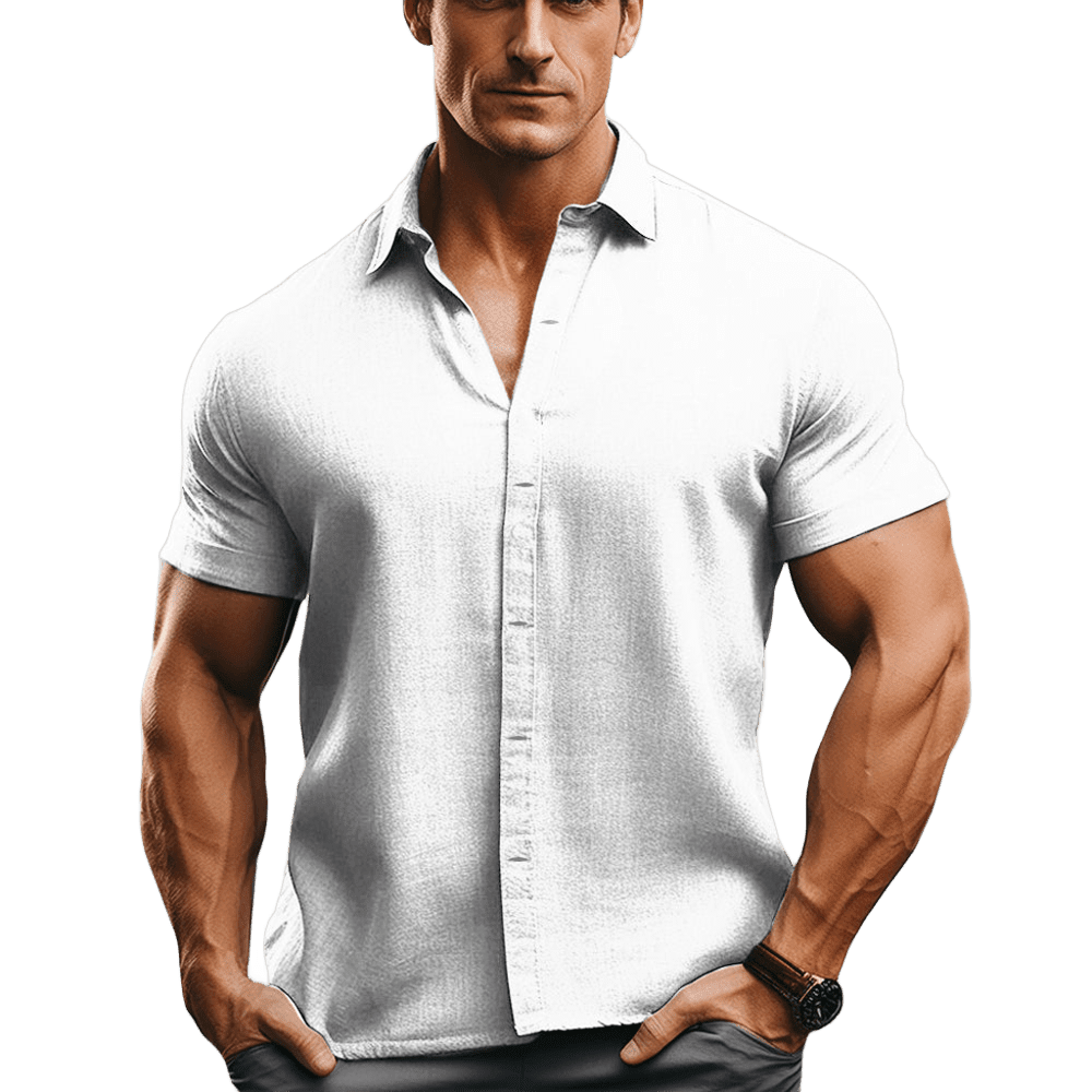 Herren Kurzarmhemd Slim Fit | Atmungsaktives Sommerhemd weiß [ Herrenkollektion - Frühling & Sommer '25 - Hemden ] 14 - Herren Kurzarmhemd Slim Fit Gratti Paris 