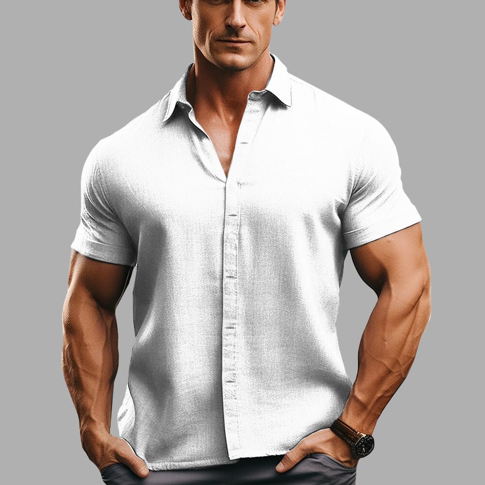 Herren Kurzarmhemd Slim Fit | Atmungsaktives Sommerhemd weiß [ Herrenkollektion - Frühling & Sommer '25 - Hemden ] 14 - Herren Kurzarmhemd Slim Fit Gratti Paris White S 