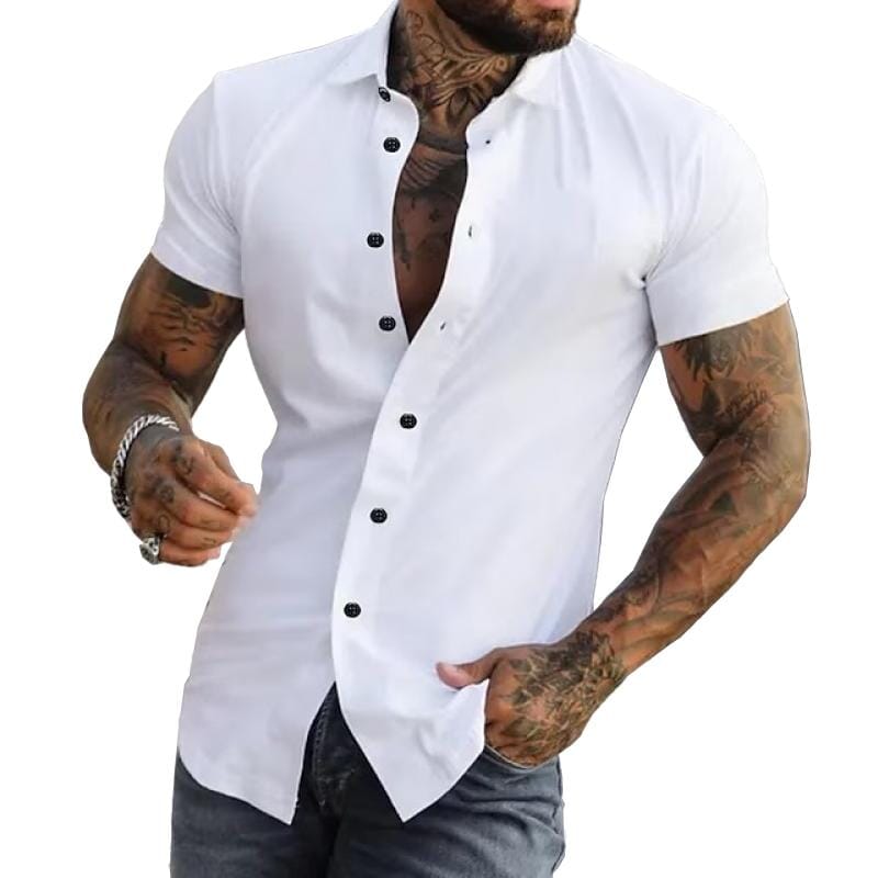 Herren Kurzarmhemd Slim Fit | Figurbetontes Freizeithemd weiß [ Herrenkollektion - Frühling & Sommer '25 - Hemden ] 116 - Herren Kurzarmhemd Slim Fit Gratti Paris 