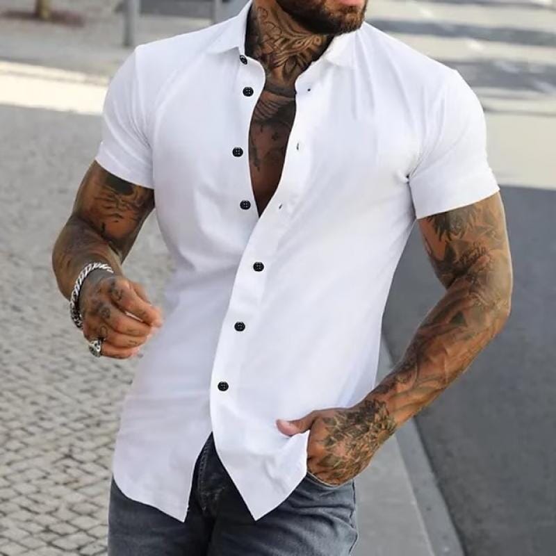 Herren Kurzarmhemd Slim Fit | Figurbetontes Freizeithemd weiß [ Herrenkollektion - Frühling & Sommer '25 - Hemden ] 116 - Herren Kurzarmhemd Slim Fit Gratti Paris Weiß M 