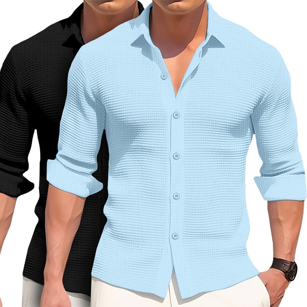 Herren Langarm Hemd Slim Fit | Gestricktes Hemd mit Rippenstruktur weiß [ Herrenkollektion - Langarmhemden - Sommerlangarm ] 33 - Herren Langarm Hemd Slim Fit Gratti Paris 